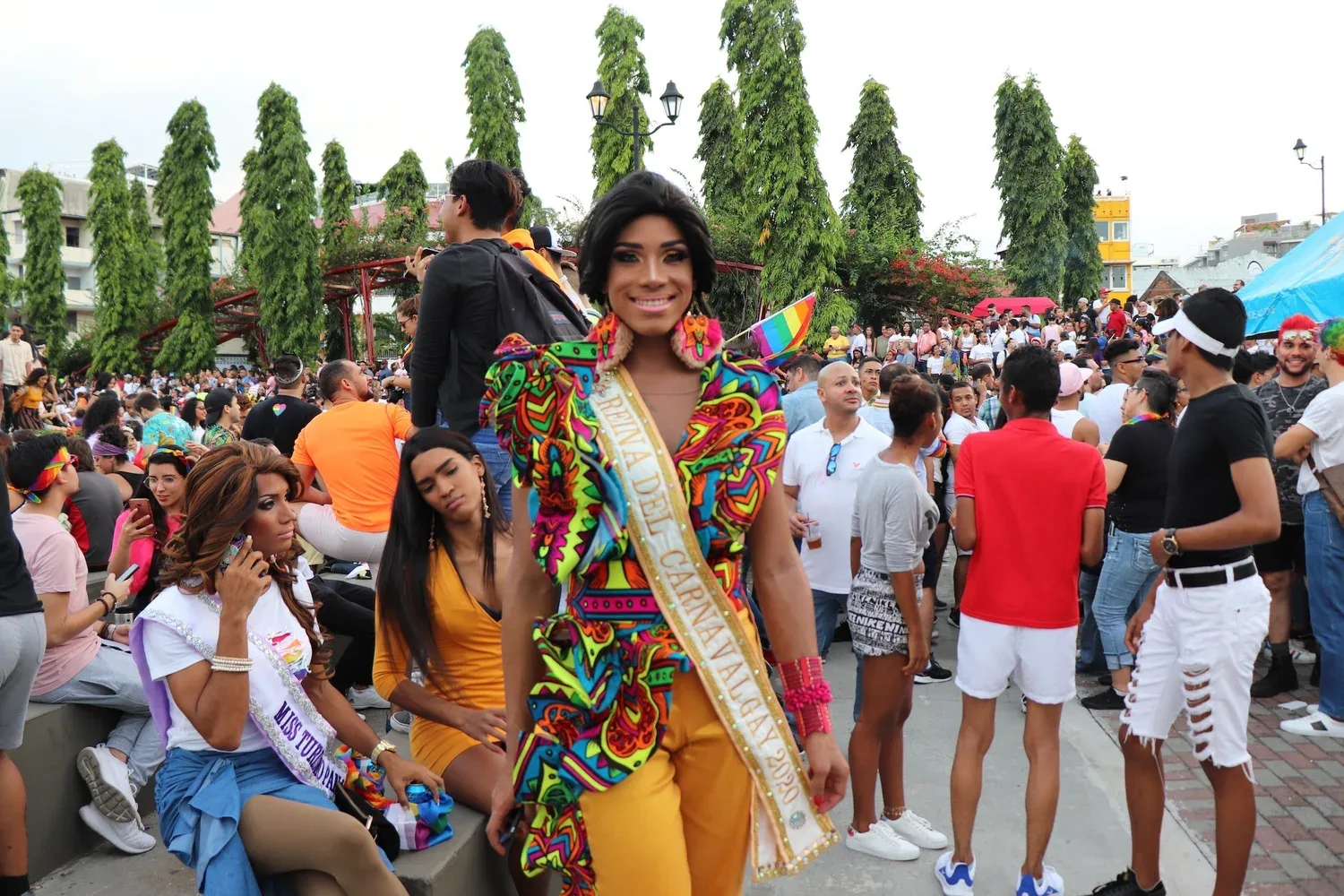 Colorful crowd at an outdoor cultural festival
