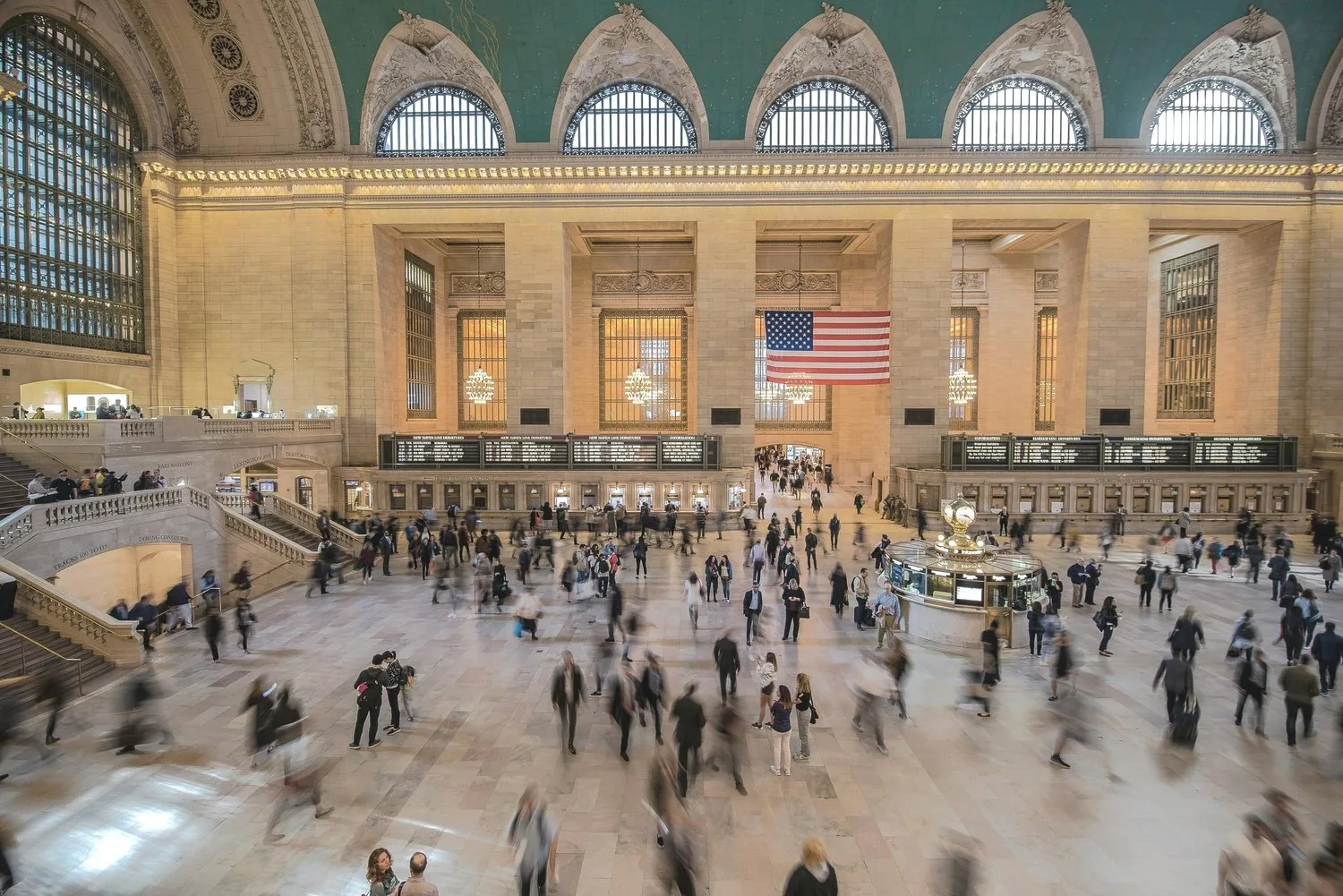 Busy crowd moving through the main concourse of Grand Central Terminal